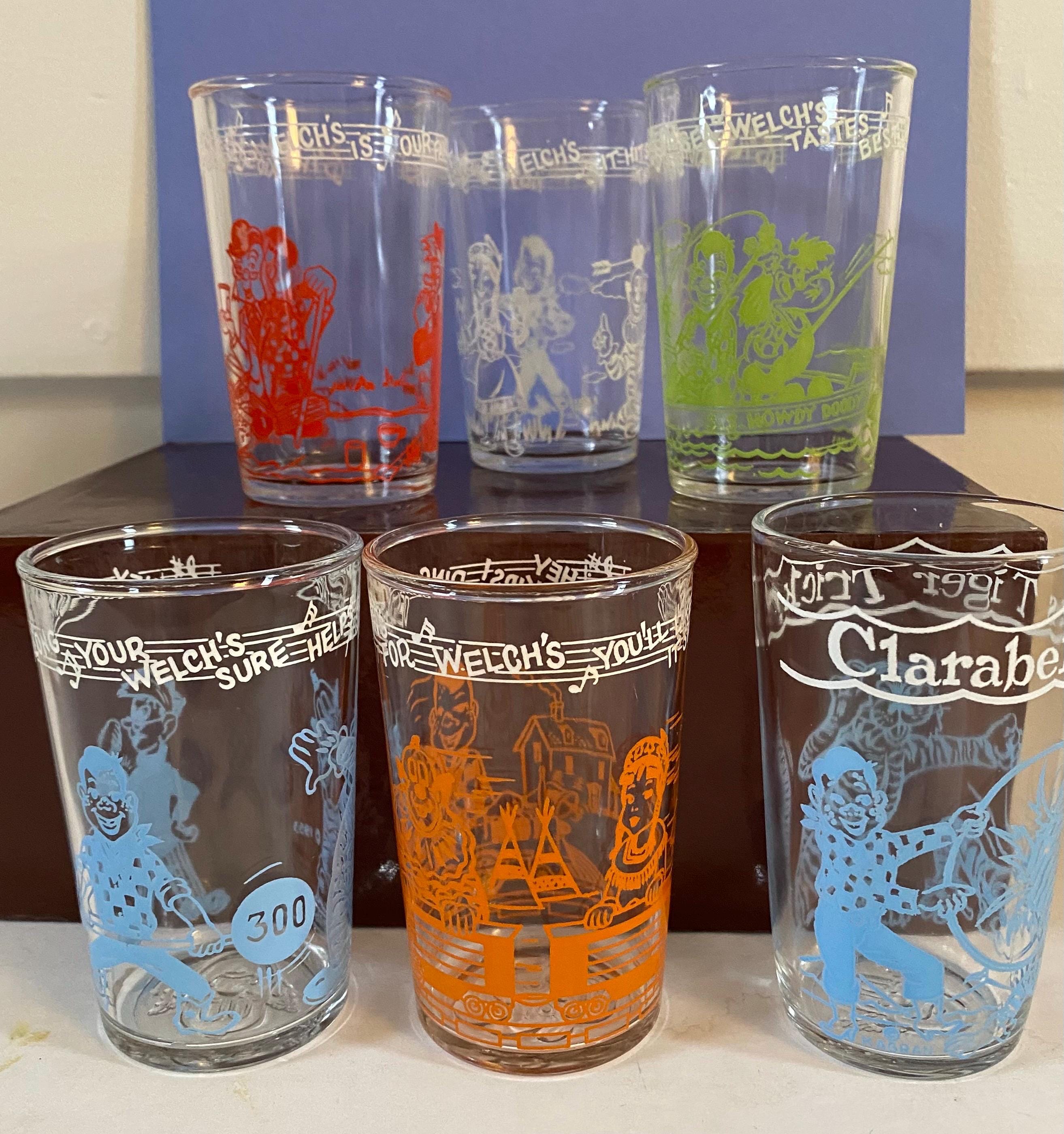 Vintage 1950's Howdy Doody 8oz Welch's Jelly Glasses, With Song