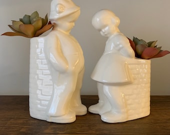 Vintage Boy and Girl Ceramic Vase Set