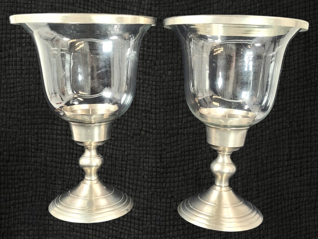 Vintage Italian Style Hurricane Candle Holders Brush Nickle Etsy