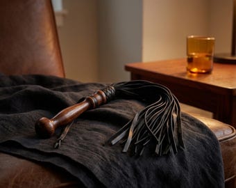 Handmade Leather Flogger With 50 Tails Spanking Whip With Wood Handdle