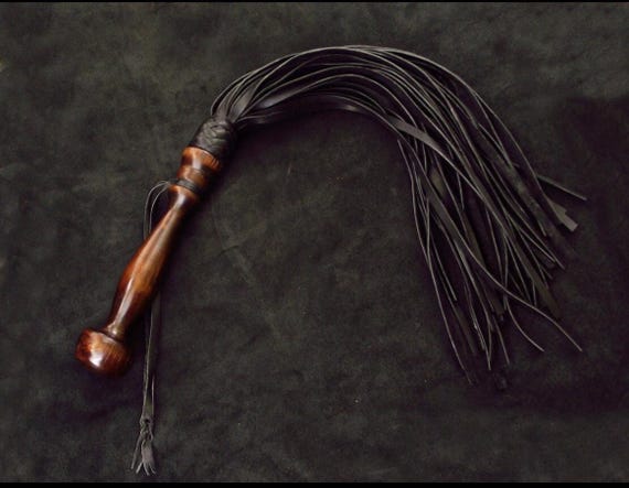 Heavy Leather Flogger with Wooden Grip Black BDSM leather Fetish Whip