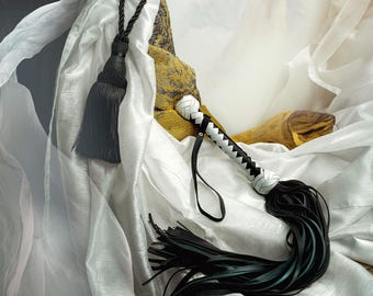 Handmade Leather Flogger Thuddy BDSM Whip with Braided Handle