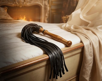 Handcrafted Leather Flogger with Wooden Handle Heavy Whip With Wide Tails