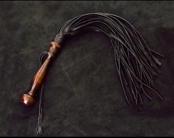 Leather Flogger Heavy Duty Thuddy Impact Whip,Handmade Premium Leather,Wooden Handle