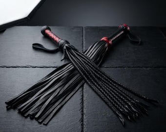 Cowhide Leather Flogger Set: 70-Tail & Braided Cat-o-Nine Whip