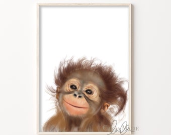 Nugget the orangutan art print // nursery decor // kids room // home decor// wall art// monkey print // jungle theme // baby animal picture