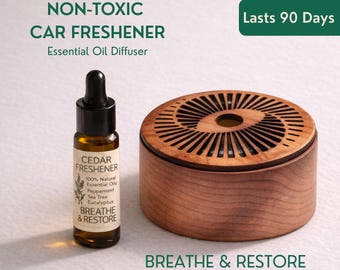 Natural Car Air Freshener – Cedar Diffuser with Essential Oils | Lasts 90 Days
