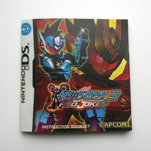 Könnte beinhalten: Eine Nintendo DS-Anleitung für Mega Man Star Force 3 Red Joker. Das Cover zeigt einen roten und schwarzen Charakter mit einem blauen und gelben Charakter im Hintergrund.