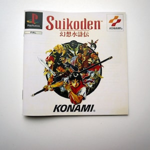 Reproduction of manual for retro games, suikoden, ps1, rpg, jrpg, retro manual for modern game, indie game manual reproduction