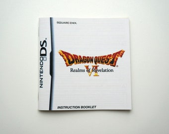 Handmade reprint manual for ds game, Dragon Quest VI: Realms of Reverie - handmade reproduction print - replacement manual - 223