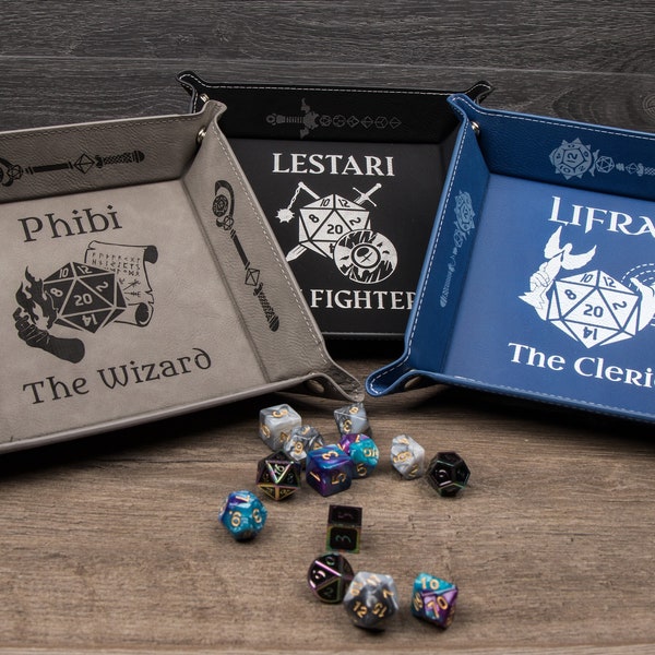Character Dice Tray, Custom Engraved Leather Dice Tray, Personalized Gaming Dice Tray, Game Tray, Game Master Engraved Dice Tray, Class Tray