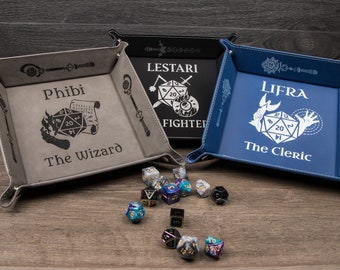 Character Dice Tray, Custom Engraved Leather Dice Tray, Personalized Gaming Dice Tray, Game Tray, Game Master Engraved Dice Tray, Class Tray