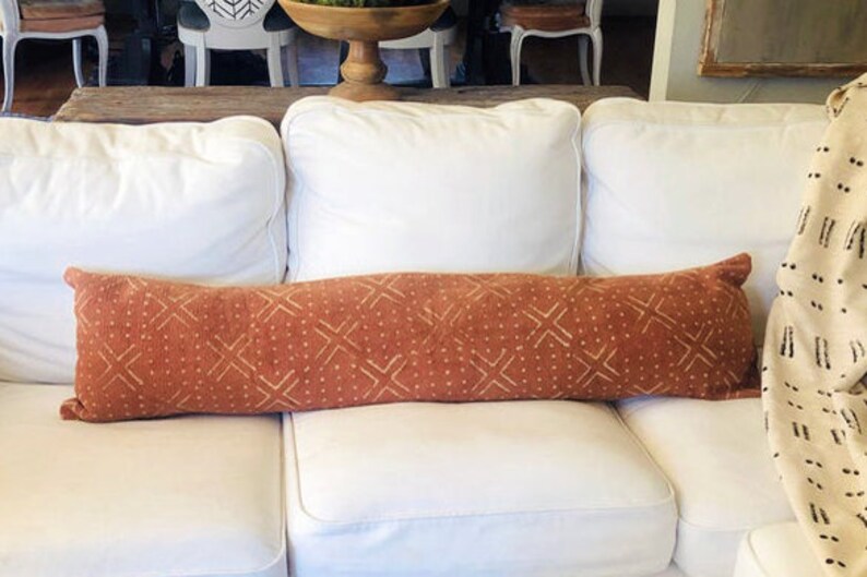12x48 Extra Long Rust Mudcloth Lumbar Pillow Cover Lumbar Decorative