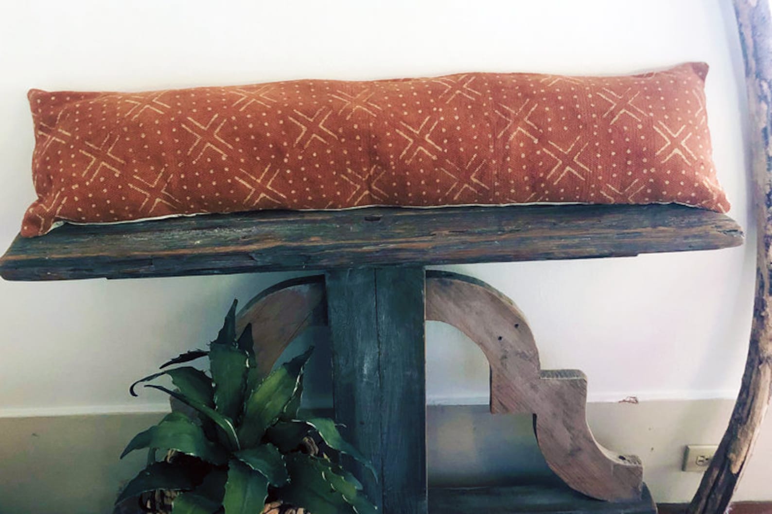 12x48 Extra Long Rust Mudcloth Lumbar Pillow Cover Lumbar Decorative