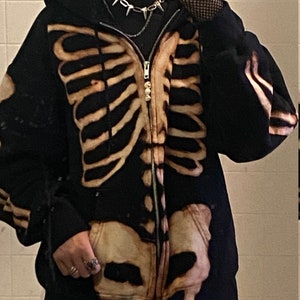 Bleach Skeleton Zip Up Hoodie Jacket -- Alt Grunge Rib Cage Skull