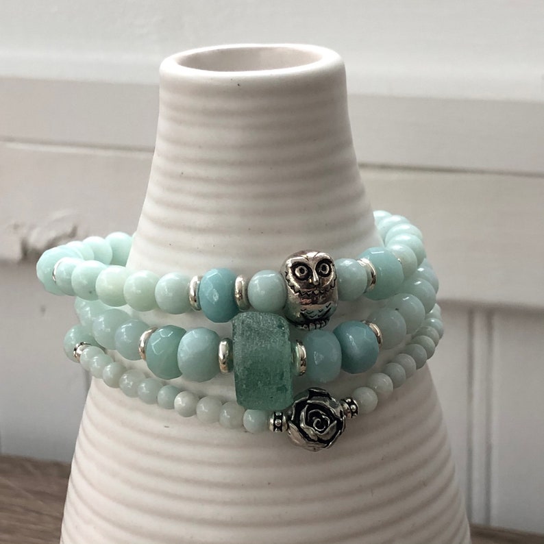Pewter Rose Garden Gemstone Elastic Stacking Bracelets