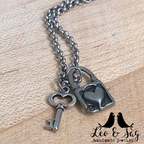 Personalized Layered Lock & Key Necklace Silver Lock Etsy