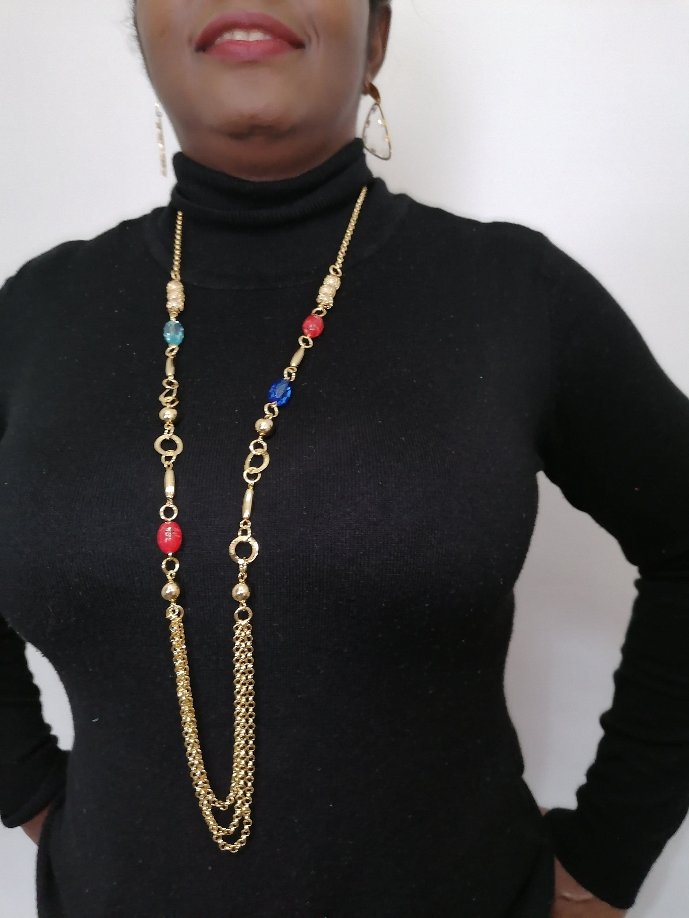 Gold Costume Fashion Extra Long Chain Fashion Necklace Etsy UK
