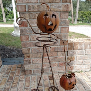 Pumpkin Jack-O-Lantern Metal Iron Yard Candle Holder