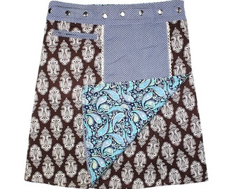 Gugi Reversible Wrap Skirt With Pocket, Women Skirt, Knee Skirt, Adjustable Mini Skirt Universal Size, Waist Size-72cm To 120cm