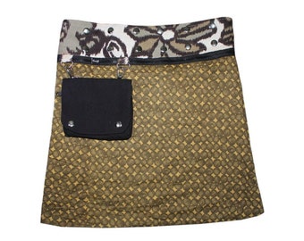 Gugi Reversible Women Wrap Skirt With Pocket, Cotton Skirt, Snap Mini Skirt, Short Zipper Skirt, Printed Skirt, Summer Skirt, Universal Size