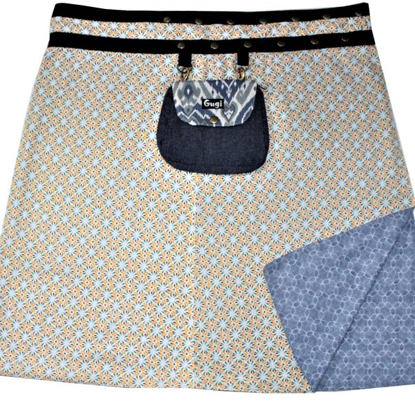 Gugi Reversible Women Wrap Skirt With Pouch, Knee Skirt, Cotton Skirt, Sydney Skirt