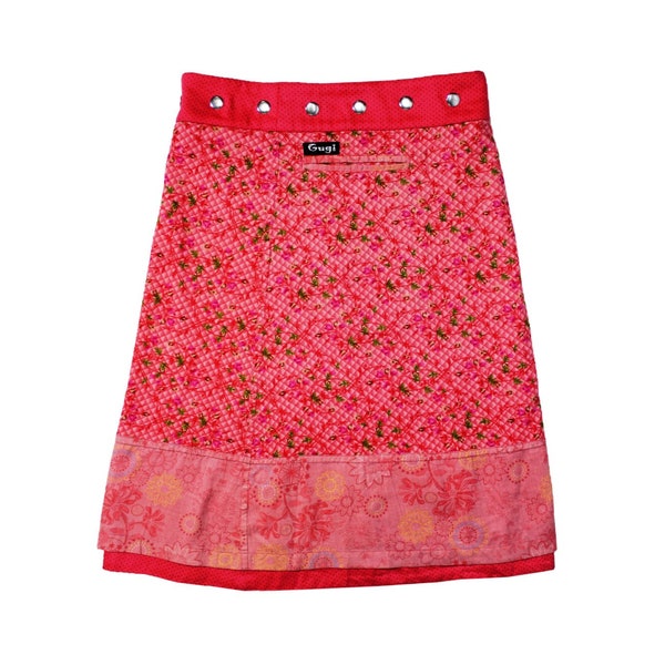 Gugi Reversible Cotton Wrap Skirt With Pocket, Free Size Skirt, Unique and Floral Skirt, Women Adjustable Skirt
