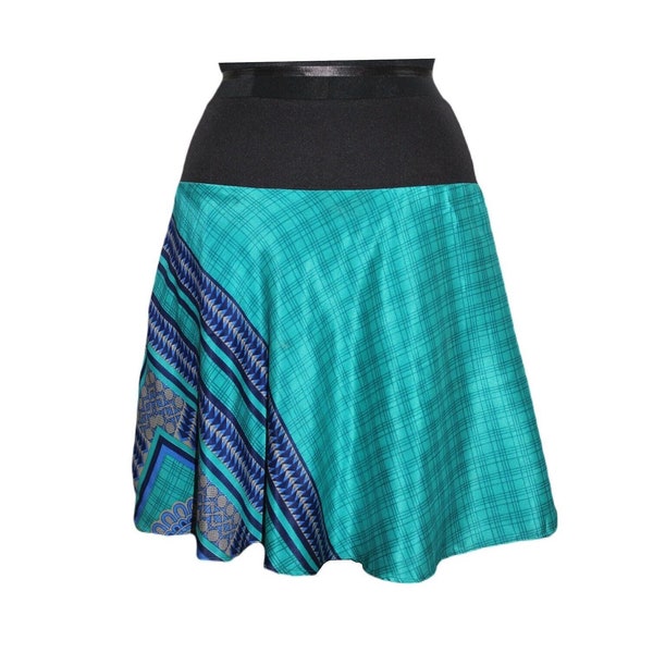 Gugi Dark Green Women Skater Skirt, Silk Short Skirt, Comfortable Fashion, Unique Clothing, Summer Mini Length, European Fashion