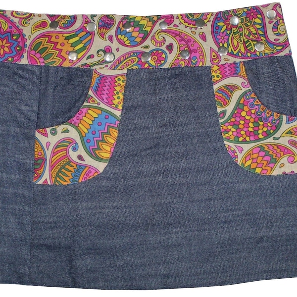 Gugi Denim Skirt, Short Skirt, Wrap Skirt, Reversible Skirt, Mini Skirt, Summer Skirt, Ladies Skirt, Bohemian Skirt, Cotton Skirt