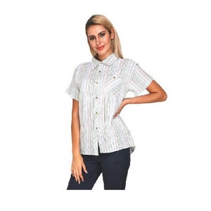 Gugi Cotton Check Women Shirt, Ladies Shirt, Check Blouse, Women Short Sleeve Shirt, Collared Shirt