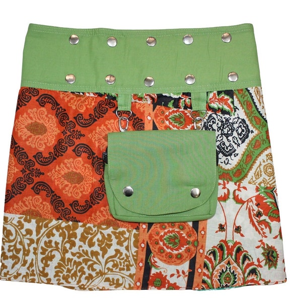 Gugi Women Reversible Wrap Skirt, Pouch Cotton Skirt, Snap Button Skirt, Summer Skirt, Universal Size, Short Wrap Skirt, Adjustable Skirt