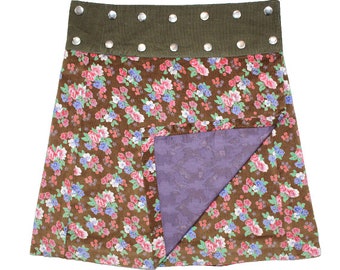 Gugi Women Wrap Skirt, Winter Skirt, Women Mini Skirt, Flower Skirt, Corduroy Skirt, Ladies Short Skirt, Snap Skirt, Free Size Skirt