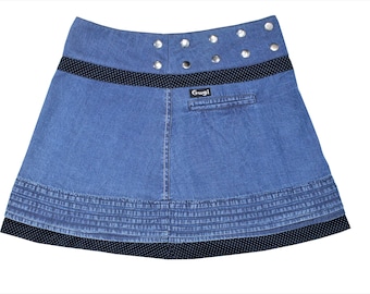 Gugi Reversible Denim Wrap Skirt With Pockets, Women Skirt, Pleated Skirt, Women Mini Skirt