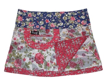 Gugi Reversible Women Wrap Skirt With Pocket, Snap Button Skirt, Flower Print Skirt, Cotton Skirt, Short Wrap Skirt, Universal Size