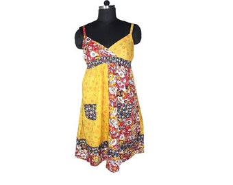 Gugi Cotton Dress, Women Dress, summer Dress, floral Dress, Yellow Dress