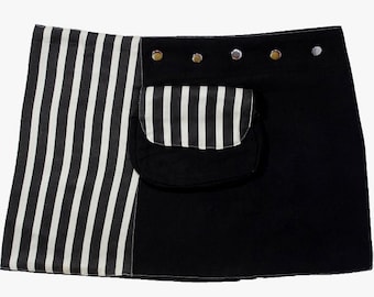 Gugi Black Skirt, Wrap Skirt, Adjustable Mini Skirt, Universal Size Skirt, Pouch Skirt, Short Women Skirt