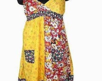 Gugi Cotton Dress, Women Dress, summer Dress, floral Dress, Yellow Dress