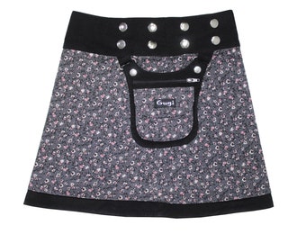 Falda cruzada reversible Gugi, falda floral para niña, falda adolescente, falda de invierno, falda de tamaño universal, tamaño de cintura -22'' a 36''