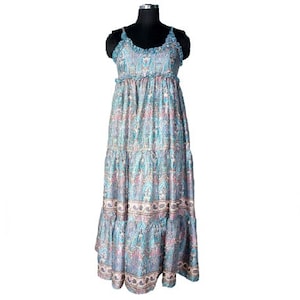 Gugi Printed Silk Summer Dress, Women Dress, Sari Silk Dress, Polyester Dress, Frill Dress