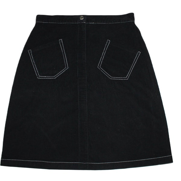 Gugi Jupe portefeuille pour femme avec poche, mini-jupe boutonnée en velours côtelé - Noir