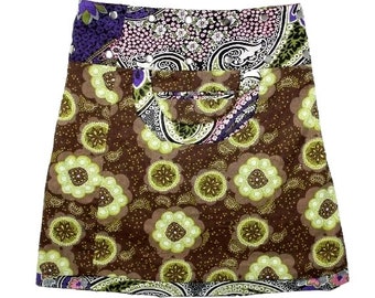 Gugi Reversible Classic Wrap Skirt, Cotton Wrap Skirt, Pocket Ladies Skirt, Mini Skirt, Women Skirt