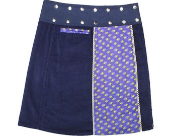 Gugi Reversible Women Wrap Skirt With Pocket, Ladies Mini Skirt, Snap Corduroy Skirt, Universal Size, Cotton Lace Skirt, Comfortable Fashion