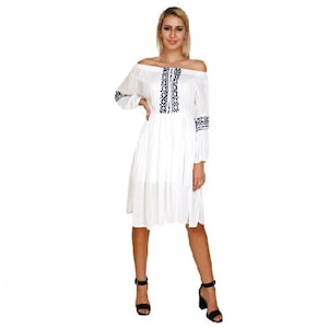 Women Embroidery  Trim Off the Shoulder Dress , Mexican Traditional Dress, Women White Long Dress , gift for her