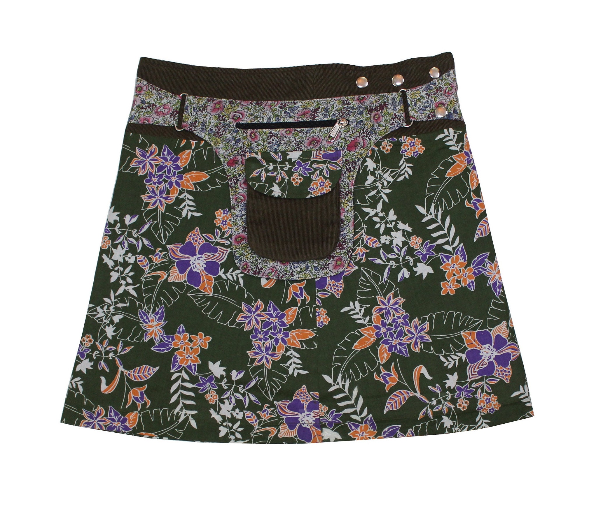 Gugi Classic Women Wrap Skirt with Pocket, Cotton Snap Mini Skirt, Winter Wrap Skirt, Autumn Adjustable Mini Skirt Universal Size