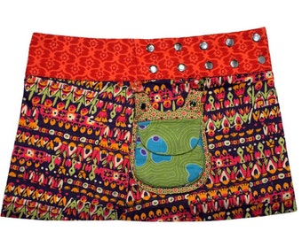 Gugi Women Wrap Skirt With Pocket, Cotton Skirt, Women Mini Skirt
