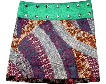 Gugi Reversible Classic Wrap, Snap, Mini, Women Skirt