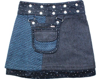 Gugi Falda envolvente reversible para niñas con bolsillo, falda de mujer, falda de talla universal, falda de invierno, falda de lana