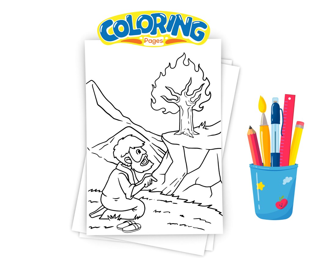 Moses and the Burning Bush Coloring Pages Children's - Etsy