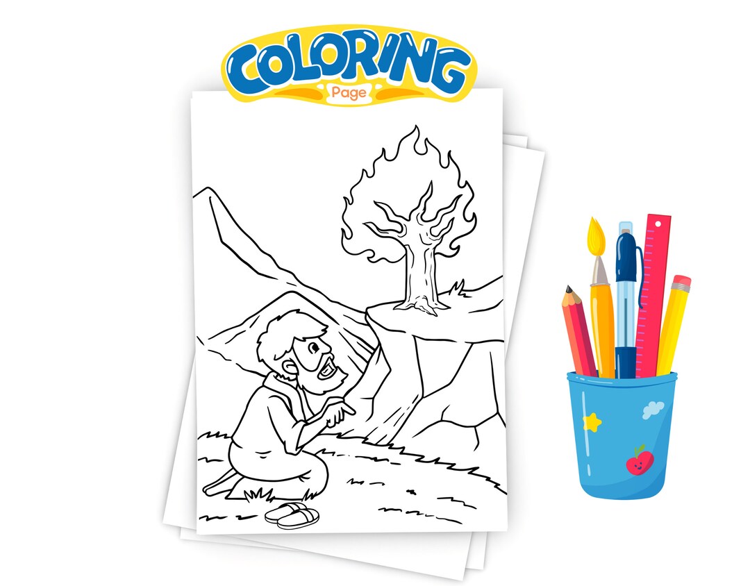 Moses and the Burning Bush Coloring Activity, Bible Lesson, Sunday