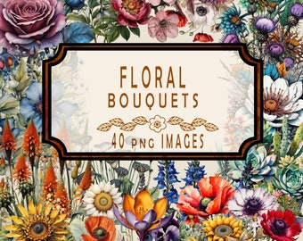 40 Floral Bouquets Clip Art, Floral illustrations, instant download, Flowers png